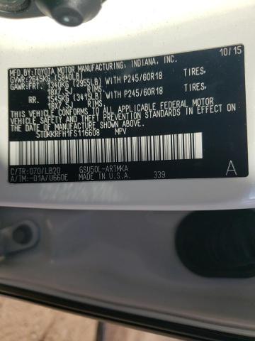 5TDKKRFH1FS116608 - 2015 TOYOTA HIGHLANDER XLE Ağ foto 14