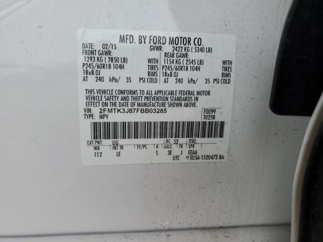 2FMTK3J87FBB03285 - 2015 FORD EDGE SEL WHITE photo 12