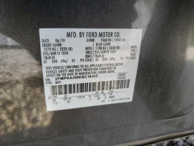 2FMPK4J90KBC18465 - 2019 FORD EDGE SEL GRAY photo 12