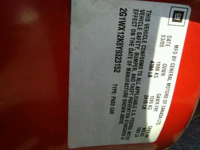 2G1WX12K8Y9323152 - 2000 CHEVROLET MONTE CARLO SS  ფოტო 10