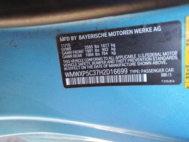 WMWXP5C37H2D16699 - 2017 MINI COOPER BLUE photo 13