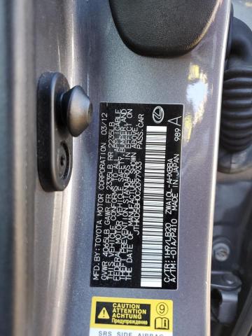 JTHKD5BH0C2097933 - 2012 LEXUS CT 200 GRAY photo 12