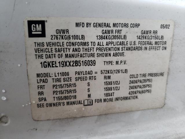 1GKEL19XX2B516039 - 2002 GMC SAFARI XT WHITE photo 13