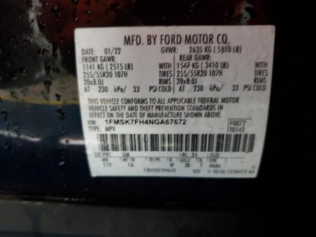 1FMSK7FH4NGA67672 - 2022 FORD EXPLORER LIMITED BLACK photo 13