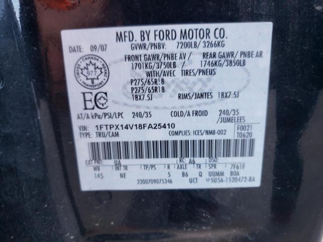 1FTPX14V18FA25410 - 2008 FORD F150 BLACK photo 13