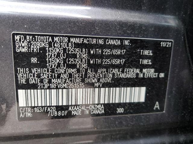 2T3P1RFV6MC251515 - 2021 TOYOTA RAV4 XLE GRAY photo 13