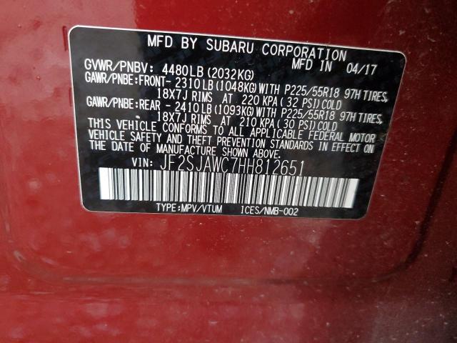 JF2SJAWC7HH812651 - 2017 SUBARU FORESTER 2.5I TOURING BURGUNDY photo 13