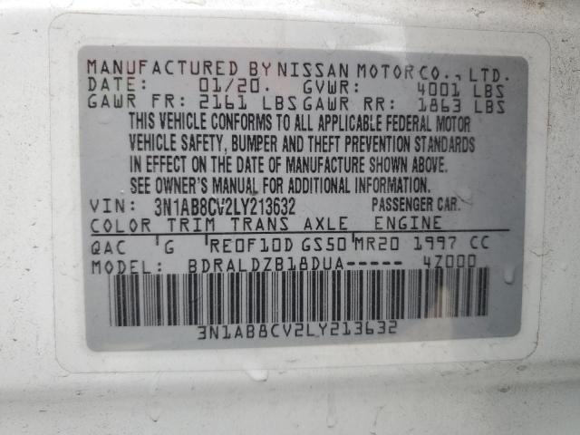 3N1AB8CV2LY213632 - 2020 NISSAN SENTRA SV WHITE photo 12