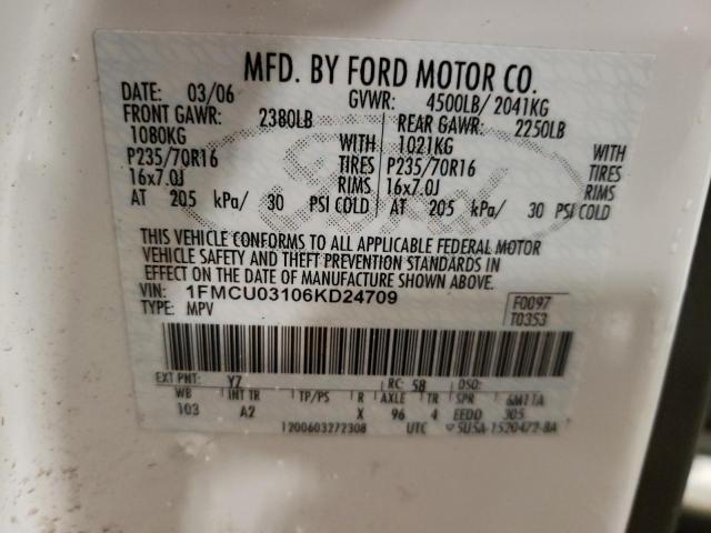 1FMCU03106KD24709 - 2006 FORD ESCAPE XLT WHITE photo 13