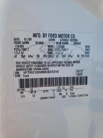 1FTRX12W89KB37215 - 2009 FORD F150 SUPER CAB WHITE photo 12