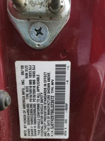 5J6YH28766L023972 - 2006 HONDA ELEMENT EX RED photo 12