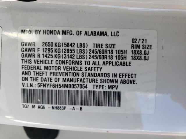 5FNYF6H54MB057054 - 2021 HONDA PILOT EXL WHITE photo 13