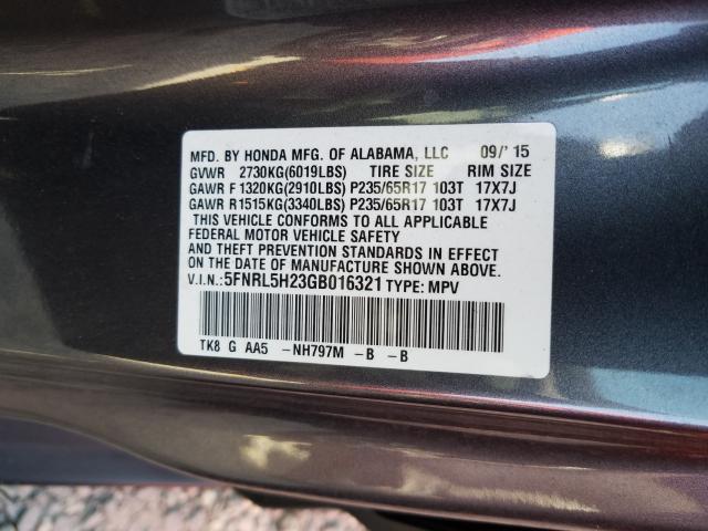 5FNRL5H23GB016321 - 2016 HONDA ODYSSEY LX  photo 10