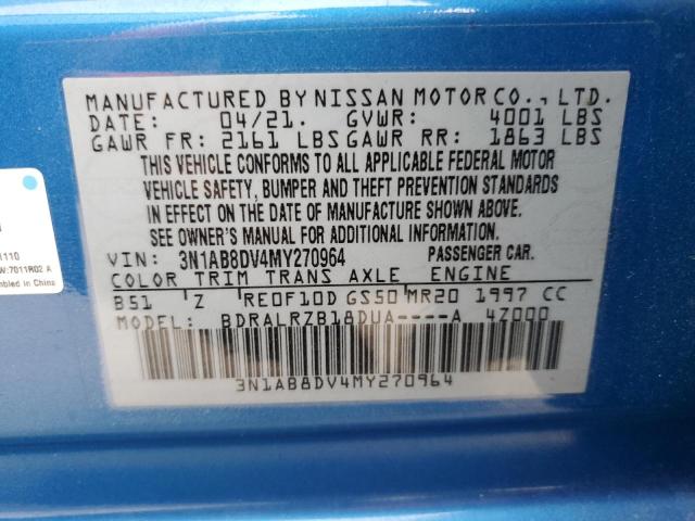 3N1AB8DV4MY270964 - 2021 NISSAN SENTRA SR BLUE photo 12