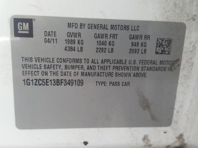 1G1ZC5E13BF349109 - 2011 CHEVROLET MALIBU 1LT  照片 10