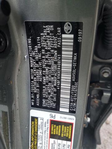 4T4BF1FKXER408741 - 2014 TOYOTA CAMRY L GRAY photo 13