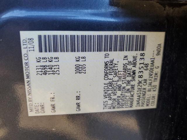 1N4AA51E29C835138 - 2009 NISSAN MAXIMA S CHARCOAL photo 13