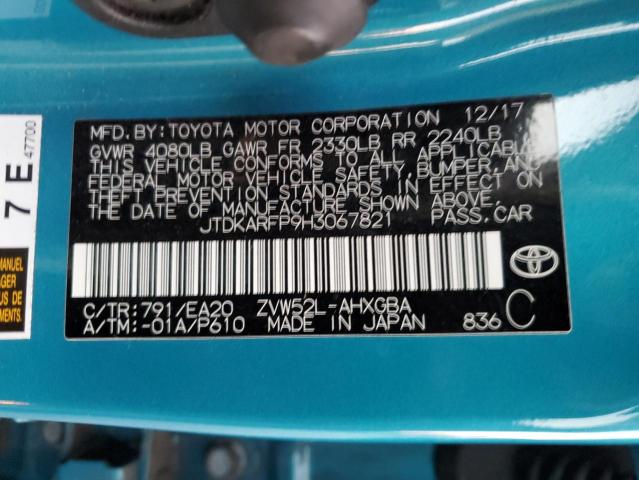 JTDKARFP9H3067821 - 2017 TOYOTA PRIUS PRIM TURQUOISE photo 12