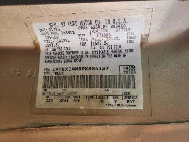 1FTEX14N0PKA84137 - 1993 FORD F150 BEIGE photo 12