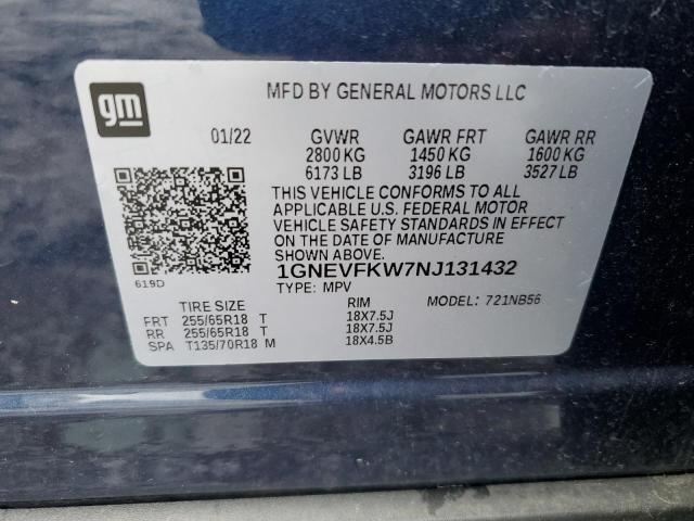 1GNEVFKW7NJ131432 - 2022 CHEVROLET TRAVERSE LS BLUE photo 13