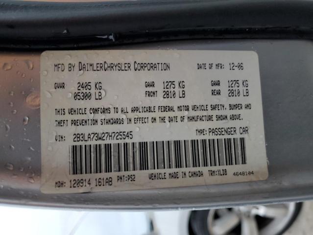 2B3LA73W27H725545 - 2007 DODGE CHARGER SRT-8 SILVER photo 12