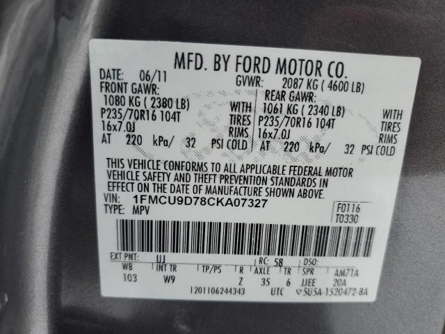 1FMCU9D78CKA07327 - 2012 FORD ESCAPE XLT GRAY photo 13