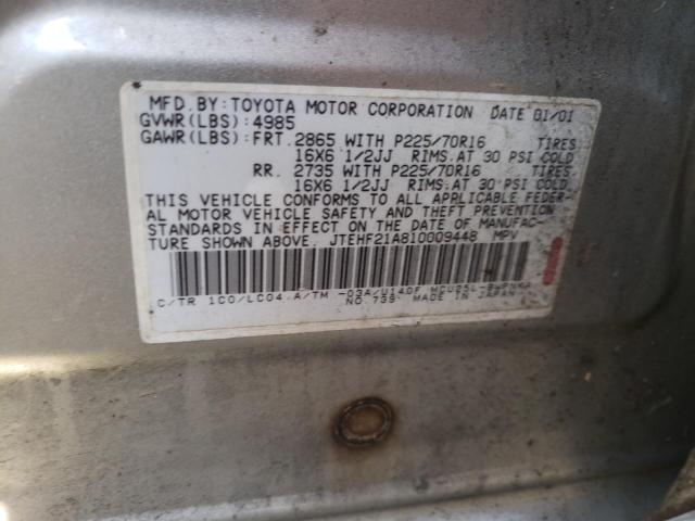 JTEHF21A810009448 - 2001 TOYOTA HIGHLANDER SILVER photo 13