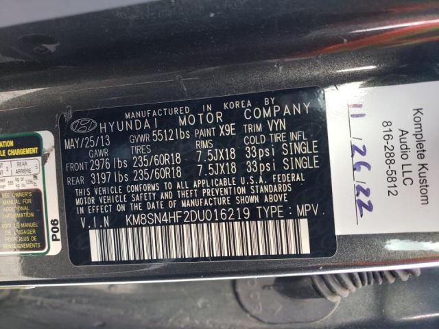 KM8SN4HF2DU016219 - 2013 HYUNDAI SANTA FE GLS GRAY photo 13