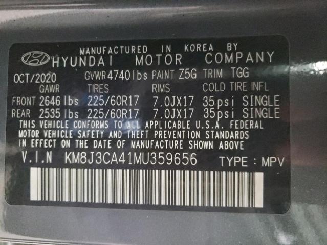 KM8J3CA41MU359656 - 2021 HYUNDAI TUCSON LIMITED GRAY photo 12