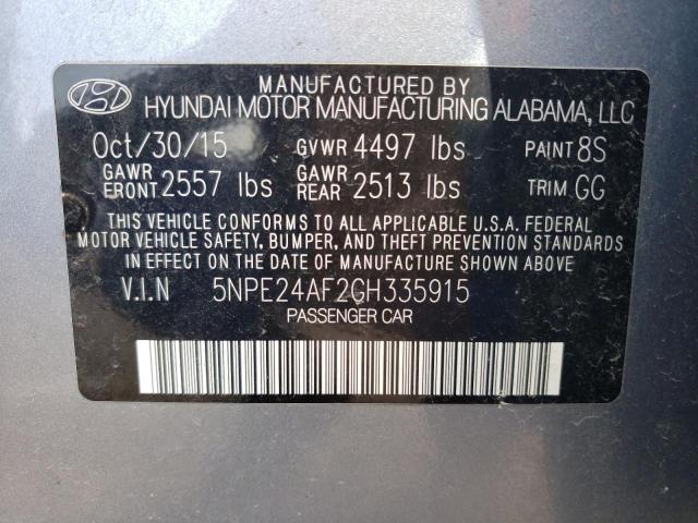 5NPE24AF2GH335915 - 2016 HYUNDAI SONATA SE GRAY photo 13