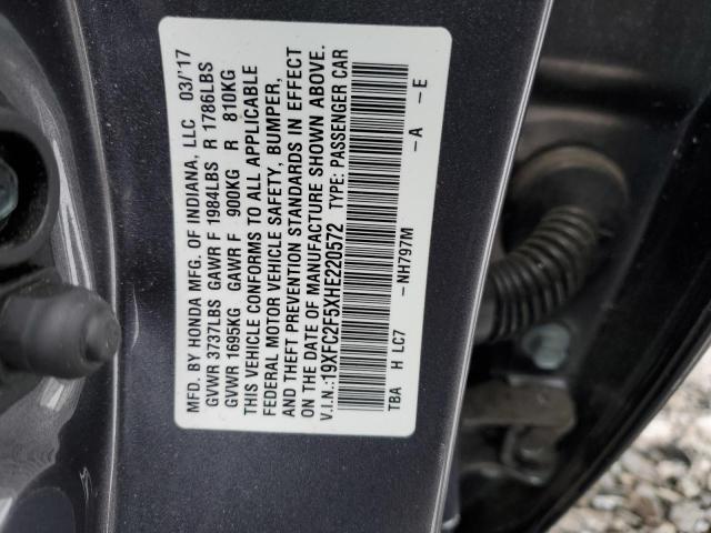 19XFC2F5XHE220572 - 2017 HONDA CIVIC LX GRAY photo 12