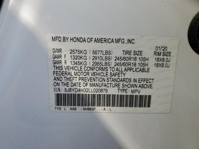 5J8YD4H32LL020879 - 2020 ACURA MDX WHITE photo 12