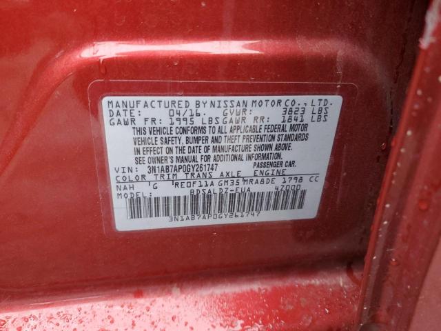 3N1AB7AP0GY261747 - 2016 NISSAN SENTRA S RED photo 12