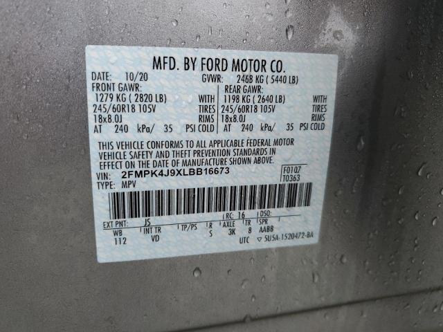 2FMPK4J9XLBB16673 - 2020 FORD EDGE SEL SILVER photo 13