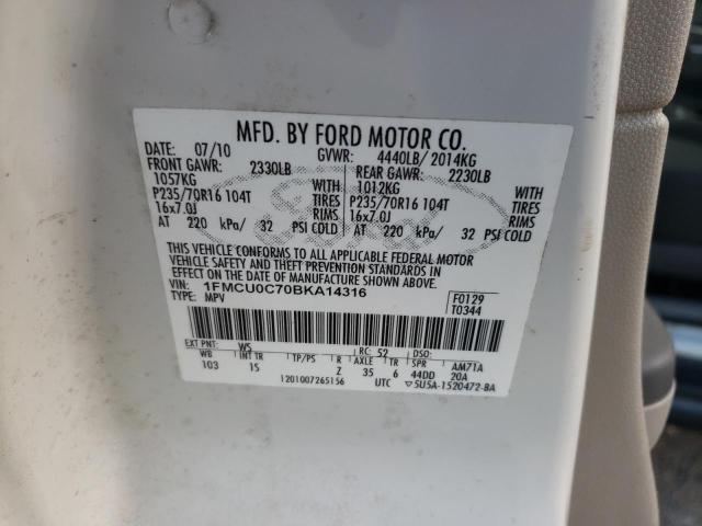 1FMCU0C70BKA14316 - 2011 FORD ESCAPE XLS WHITE photo 12