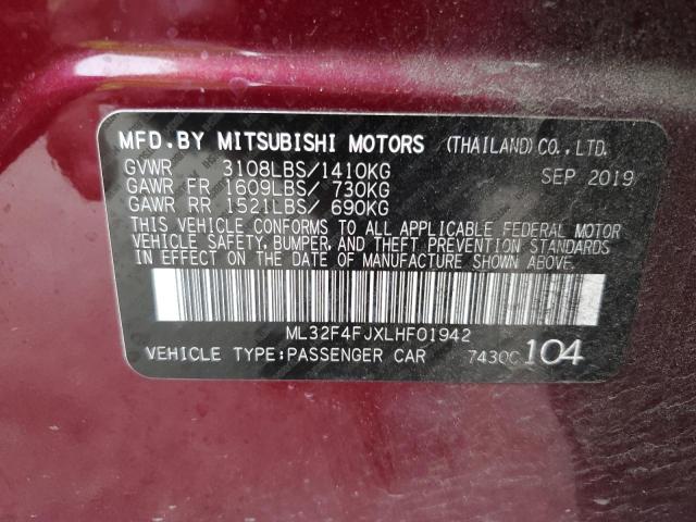 ML32F4FJXLHF01942 - 2020 MITSUBISHI MIRAGE G4 SE BURGUNDY photo 12