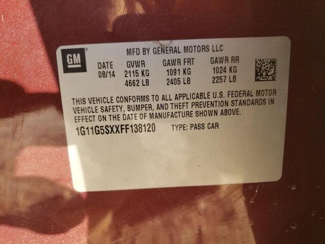 1G11G5SXXFF138120 - 2015 CHEVROLET MALIBU LTZ ბურგუნდია ფოტო 13