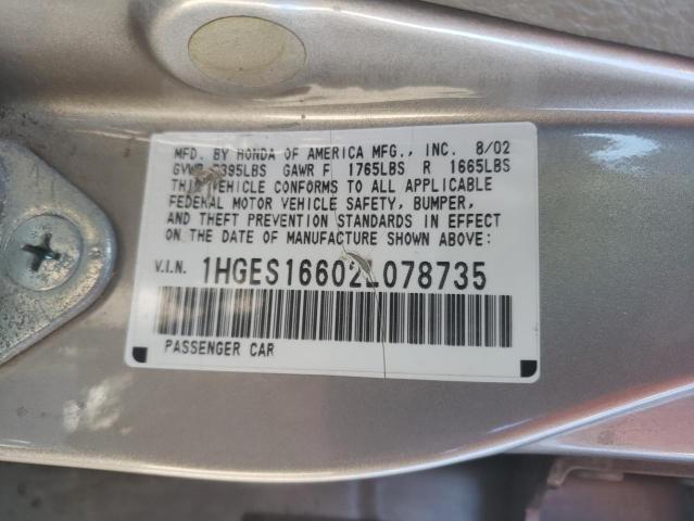 1HGES16602L078735 - 2002 HONDA CIVIC LX GOLD photo 13