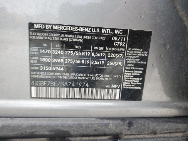 4JGBF7BE7BA741974 - 2011 MERCEDES-BENZ GL 450 4MATIC GRAY photo 13