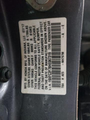 19XFC2F78HE067319 - 2017 HONDA CIVIC EX GRAY photo 12