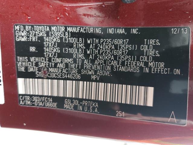 5TDKK3DC5ES446206 - 2014 TOYOTA SIENNA LE BURGUNDY photo 13