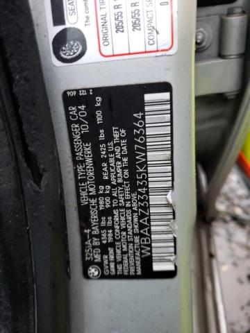 WBAAZ33435KW76364 - 2005 BMW 325 IS SULEV SILVER photo 12