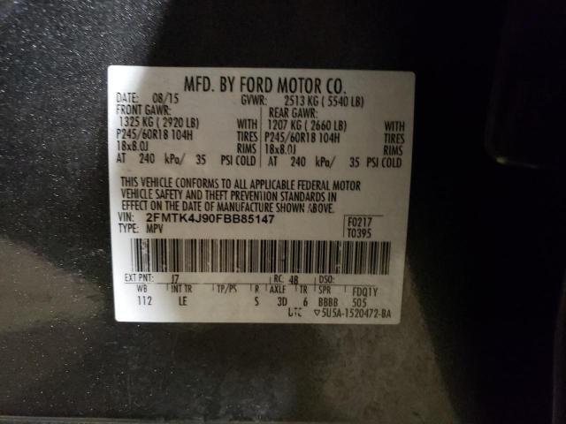 2FMTK4J90FBB85147 - 2015 FORD EDGE SEL GRAY photo 13