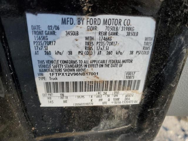 1FTPX12V96NB17001 - 2006 FORD F150 BLACK photo 12