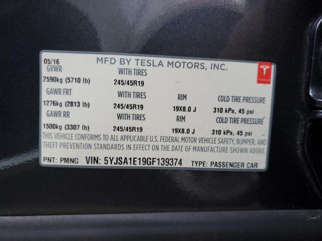 5YJSA1E19GF139374 - 2016 TESLA MODEL S ნაცრისფერი ფოტო 13