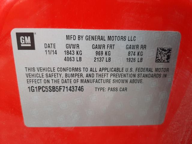 1G1PC5SB5F7143746 - 2015 CHEVROLET CRUZE LT RED photo 13