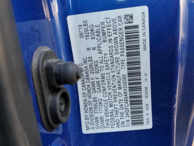 2HGFC4B84KH308395 - 2019 HONDA CIVIC SPORT BLUE photo 12