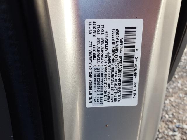 5FNRL5H44BB078658 - 2011 HONDA ODYSSEY EX  photo 10