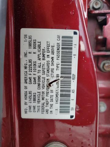 1HGCM56776A065189 - 2006 HONDA ACCORD EX RED photo 12