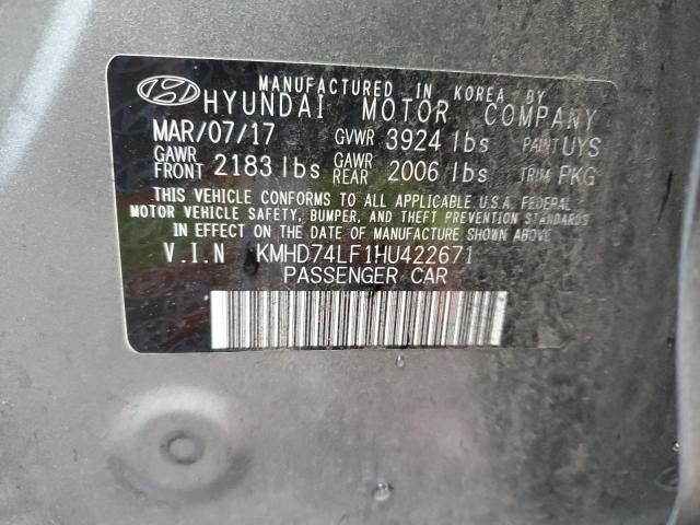 KMHD74LF1HU422671 - 2017 HYUNDAI ELANTRA SE GRAY photo 12